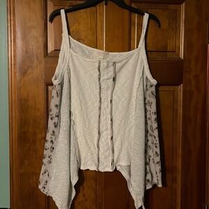 Sugarfox Cold Shoulder Tank‎ Top Asymmetrical Hem Casual Gray 1X